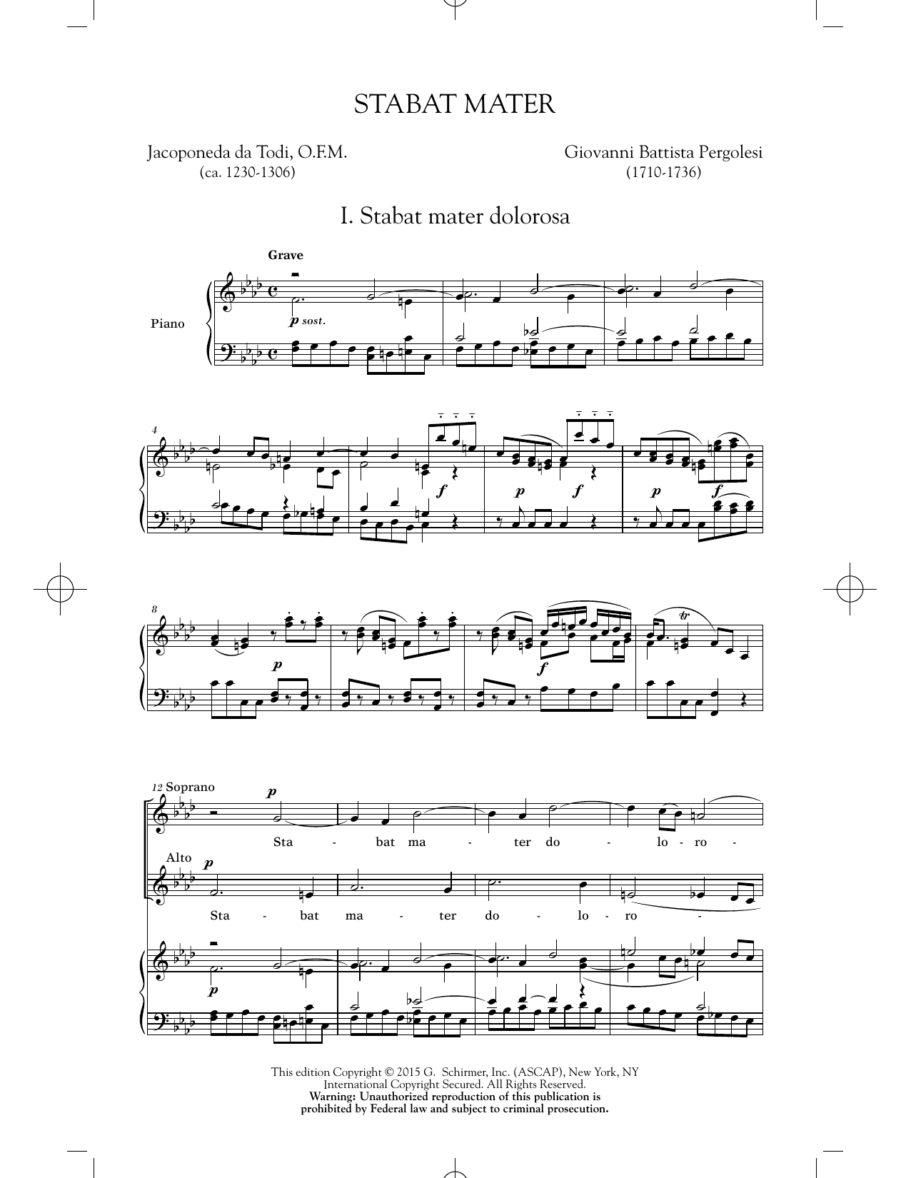 Download Giovanni Battista Pergolesi Stabat Mater (First Movement) Sheet Music and learn how to play 2-Part Choir PDF digital score in minutes