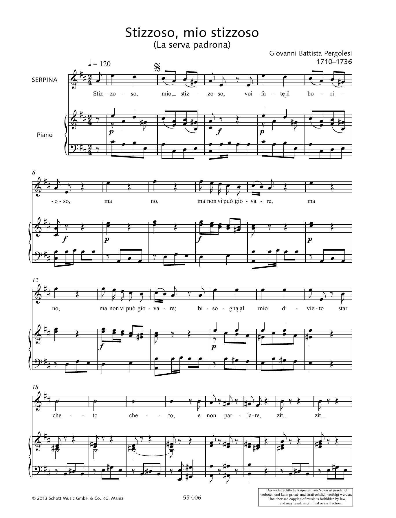 Download Giovanni Battista Pergolesi Stizzoso, mio stizzoso Sheet Music and learn how to play Piano & Vocal PDF digital score in minutes