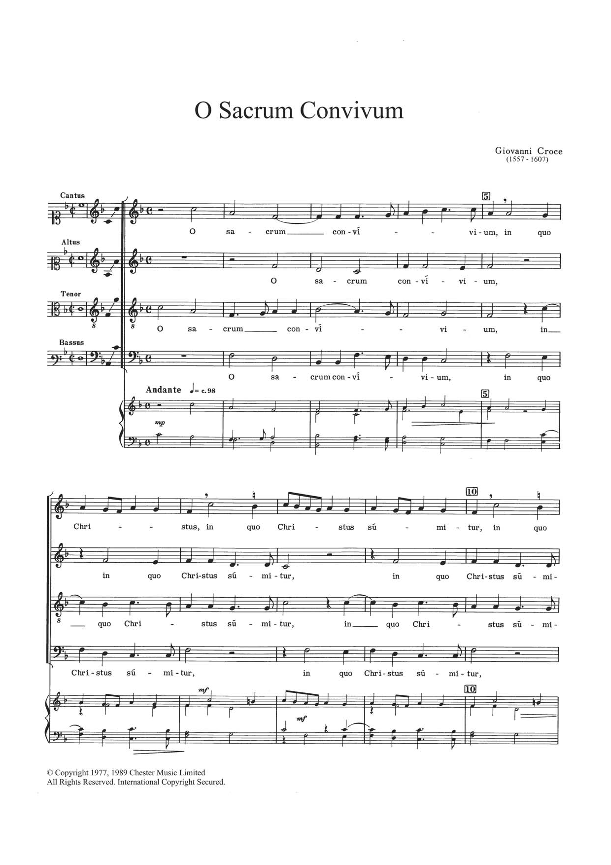 Download Giovanni Croce O Sacrum Convivium Sheet Music and learn how to play Choir PDF digital score in minutes