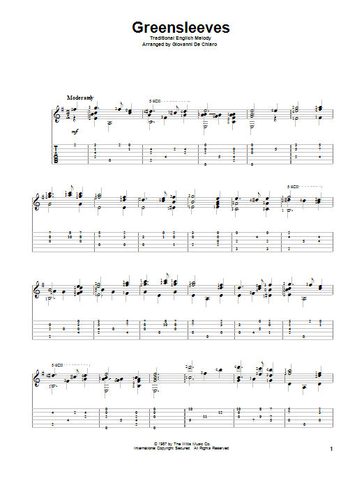 Download Giovanni De Chiaro Greensleeves Sheet Music and learn how to play Guitar Tab PDF digital score in minutes