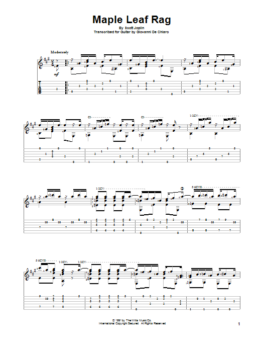 Download Giovanni De Chiaro Maple Leaf Rag Sheet Music and learn how to play Guitar Tab PDF digital score in minutes
