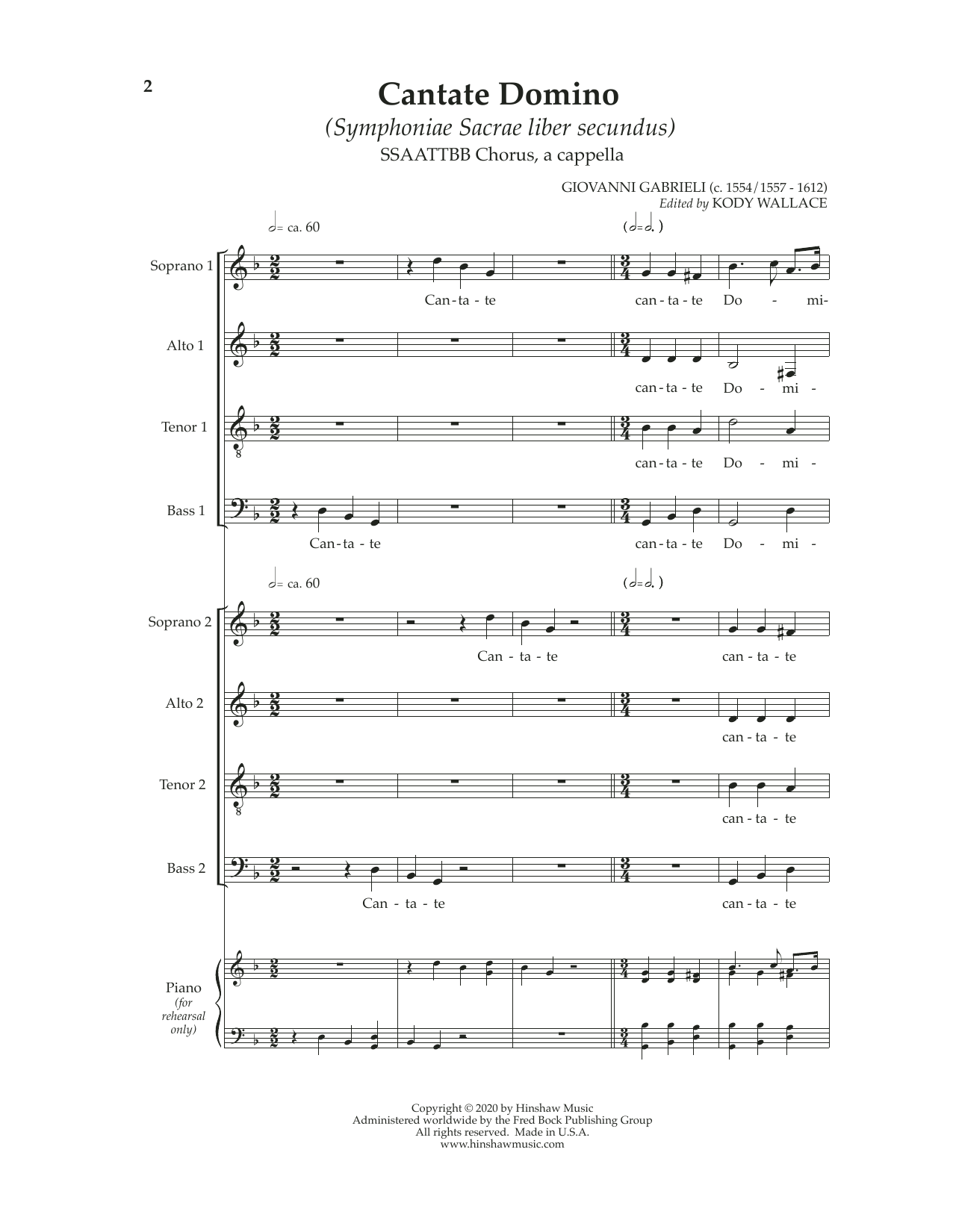 Download Giovanni Gabrieli Cantate Domino Sheet Music and learn how to play SSAATTBB Choir PDF digital score in minutes