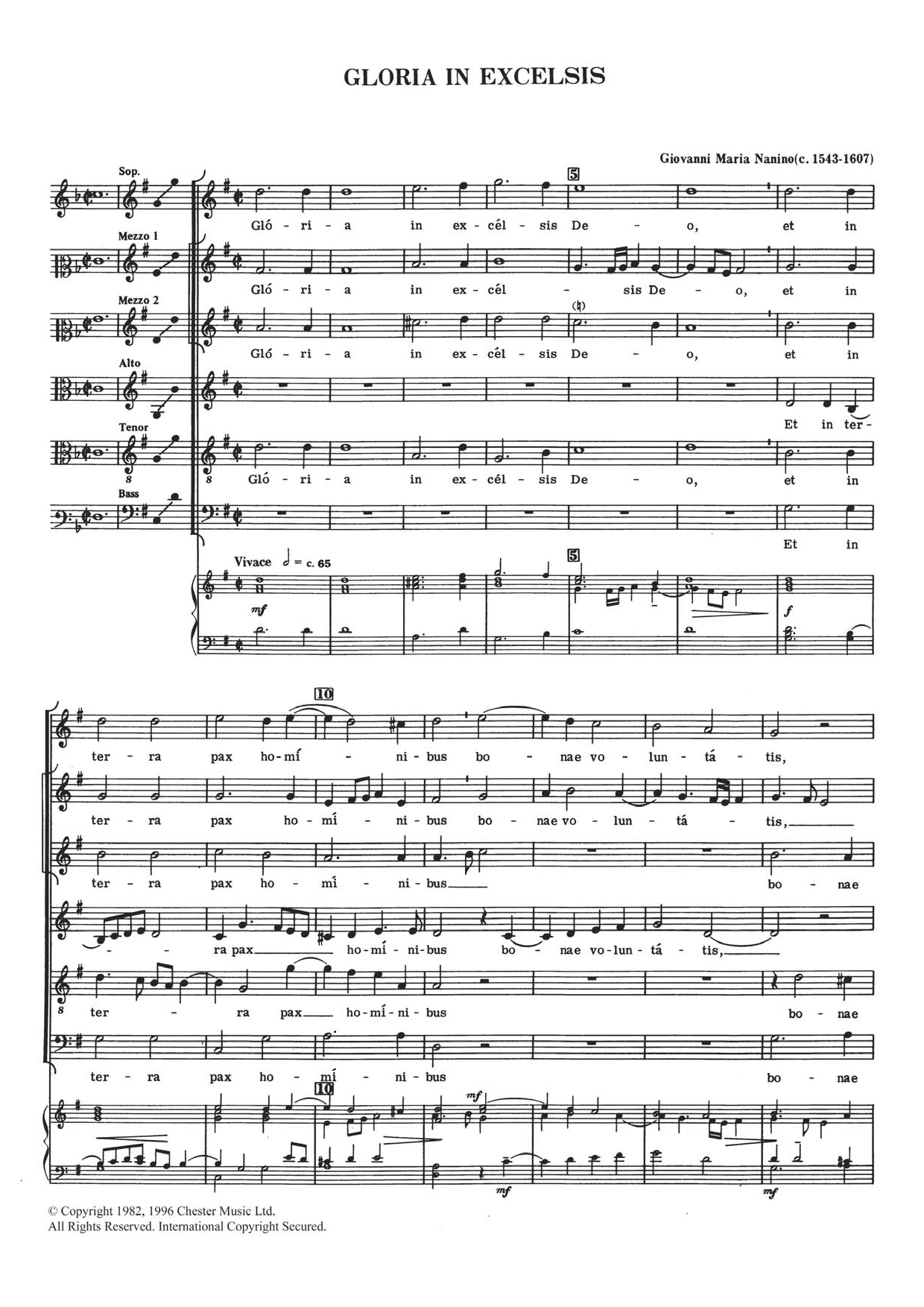 Download Giovanni Maria Nanino Gloria In Excelsis Sheet Music and learn how to play Choral SAATB PDF digital score in minutes