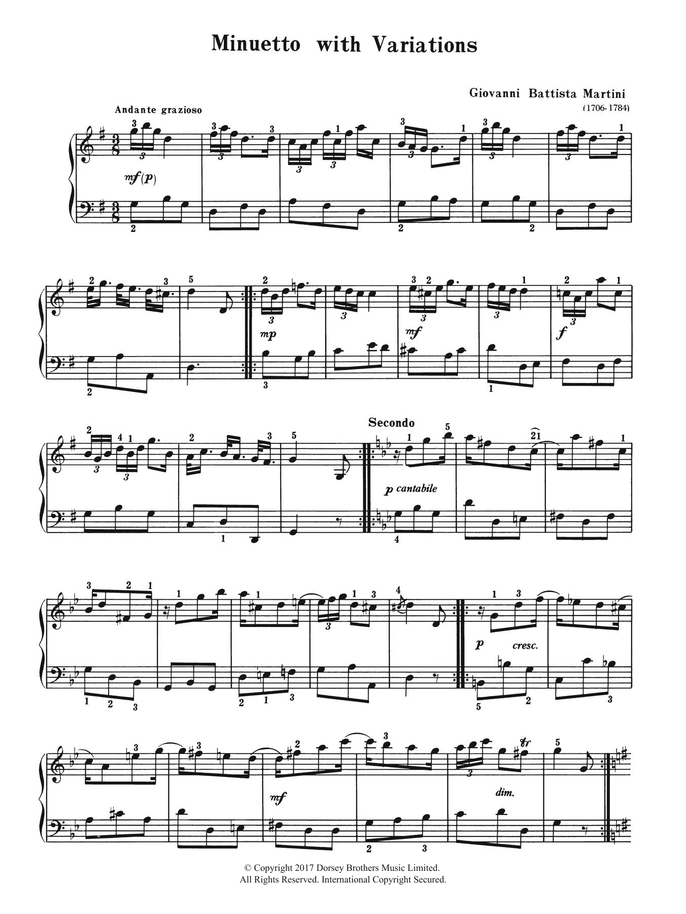 Download Giovanni Martini Minuetto With Variations Sheet Music and learn how to play Piano PDF digital score in minutes