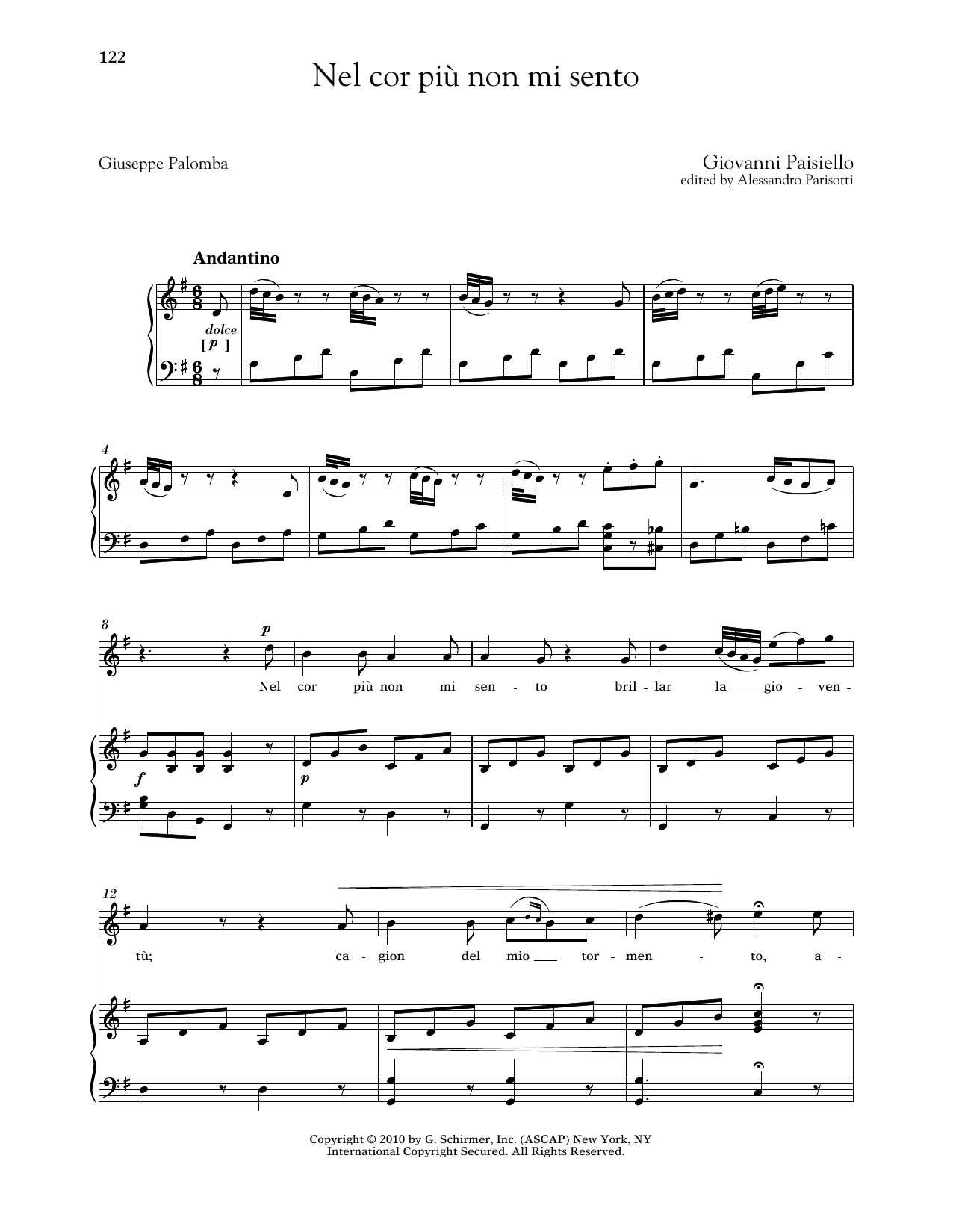 Download Giovanni Paisiello Nel Cor Piu Non Mi Sento (High Voice) Sheet Music and learn how to play Piano & Vocal PDF digital score in minutes