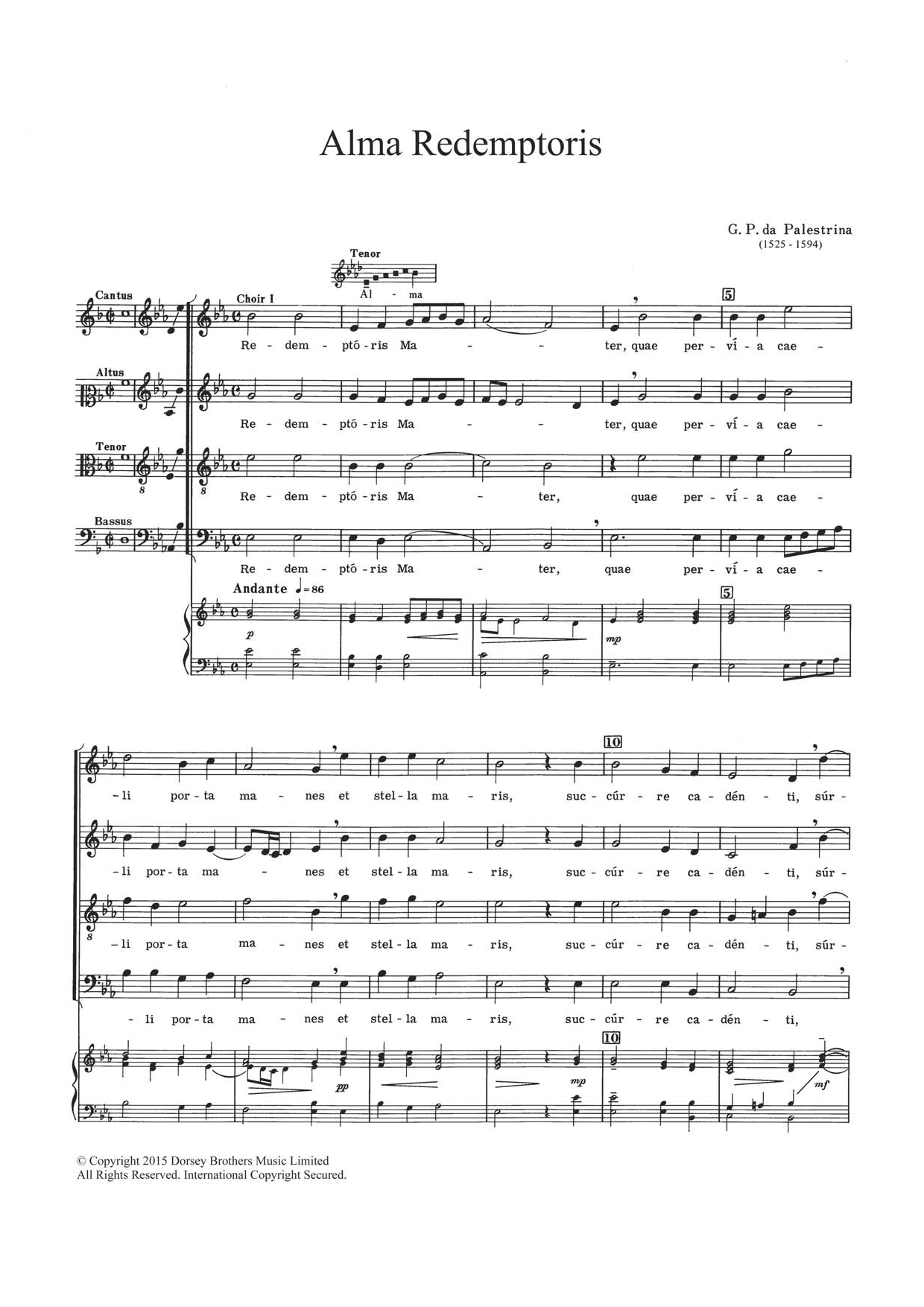 Download Giovanni Palestrina Alma Redemptoris Sheet Music and learn how to play Choir PDF digital score in minutes