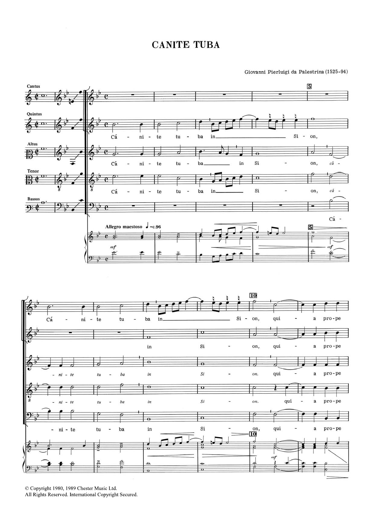 Download Giovanni Palestrina Canite Tuba Sheet Music and learn how to play Choral SAATB PDF digital score in minutes