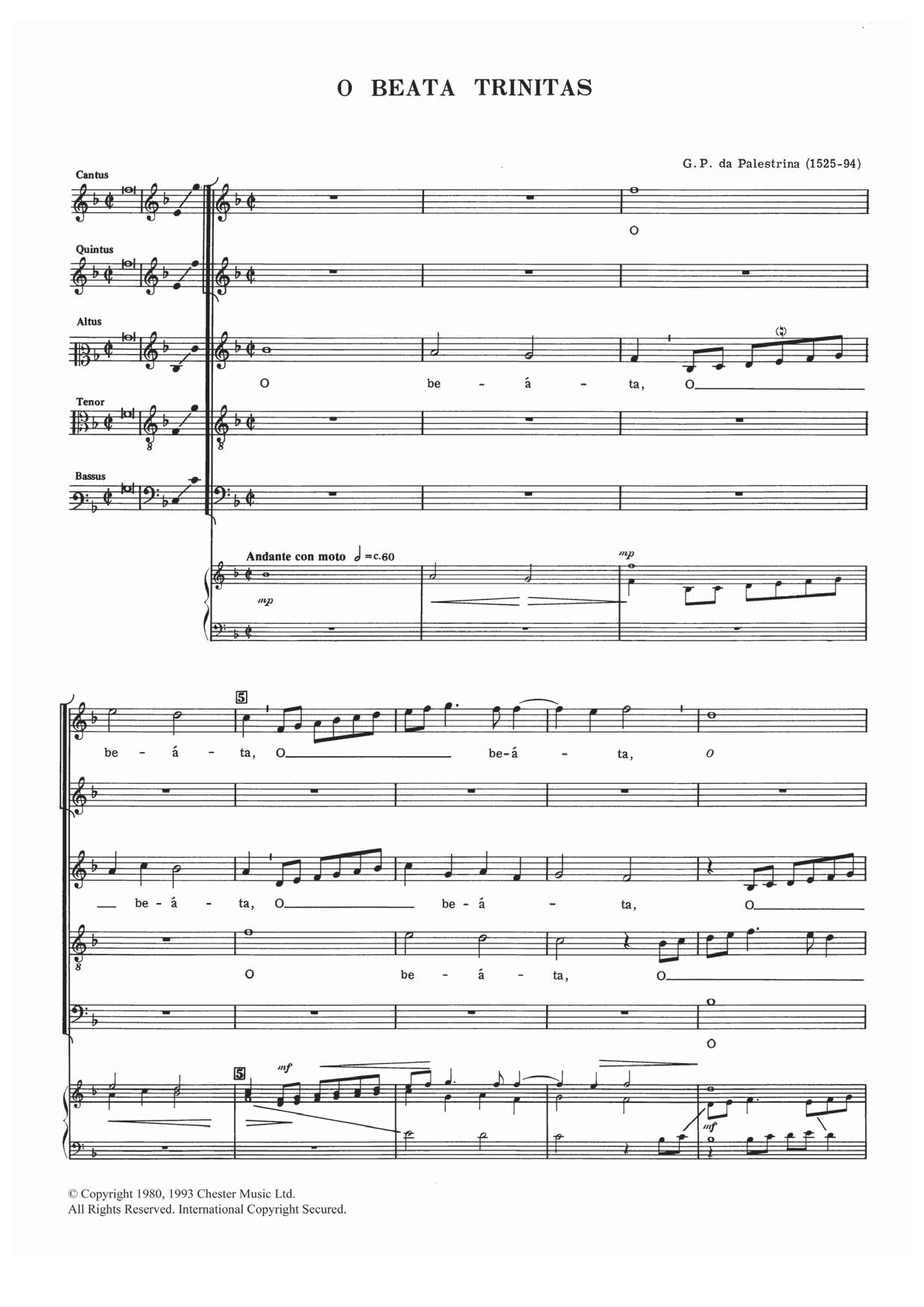 Download Giovanni Palestrina O Beata Trinitas Sheet Music and learn how to play Choral SAATB PDF digital score in minutes