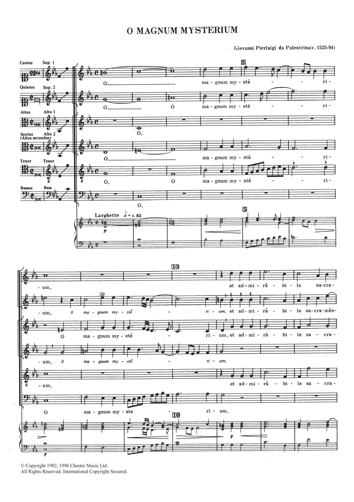 Download Giovanni Palestrina O Magnum Mysterium Sheet Music and learn how to play Choral SAATB PDF digital score in minutes