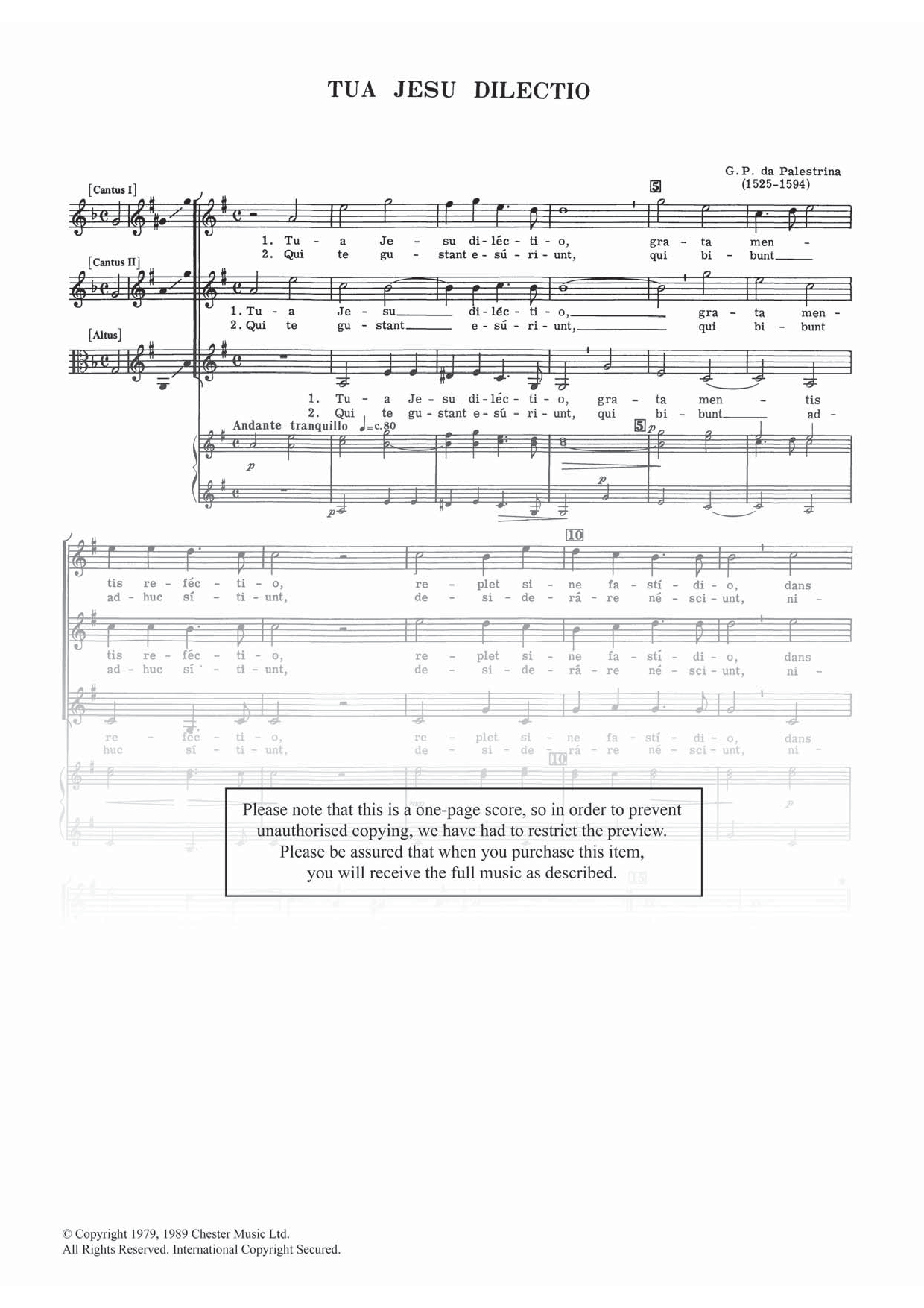 Download Giovanni Palestrina Tua Jesu Dilectio Sheet Music and learn how to play SSA PDF digital score in minutes