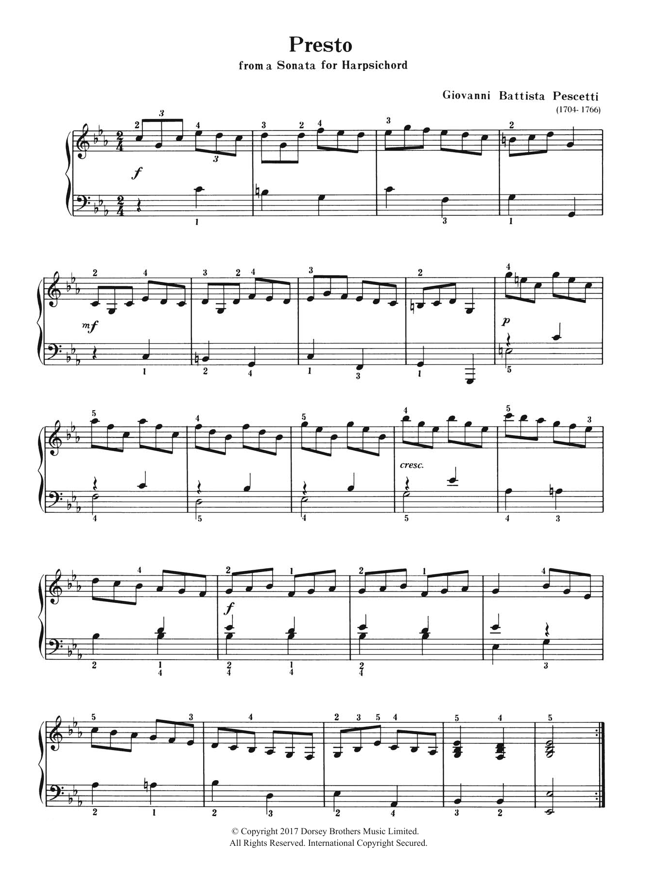 Download Giovanni Pescetti Presto Sheet Music and learn how to play Piano PDF digital score in minutes