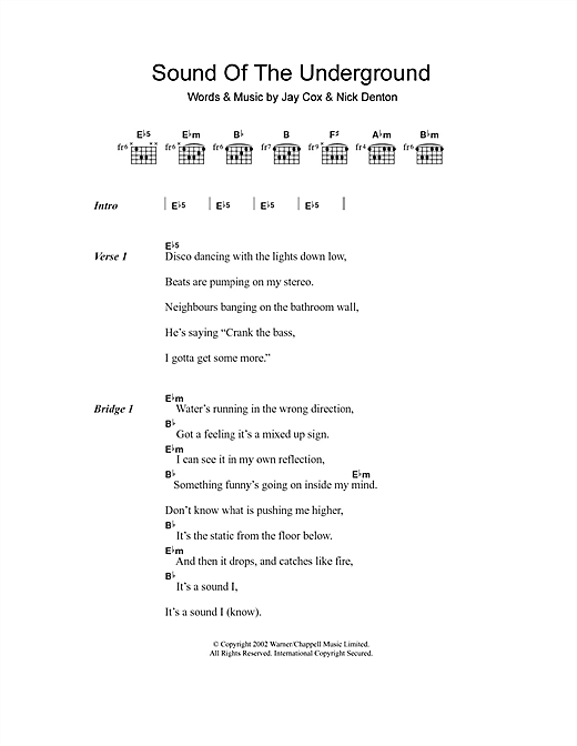 Download Girls Aloud Sound Of The Underground Sheet Music and learn how to play Lyrics & Chords PDF digital score in minutes