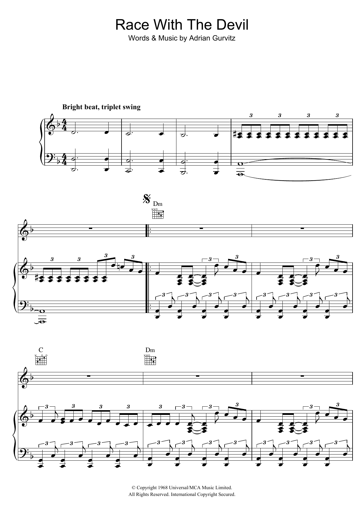 Download Girlschool Race With The Devil Sheet Music and learn how to play Piano, Vocal & Guitar (Right-Hand Melody) PDF digital score in minutes
