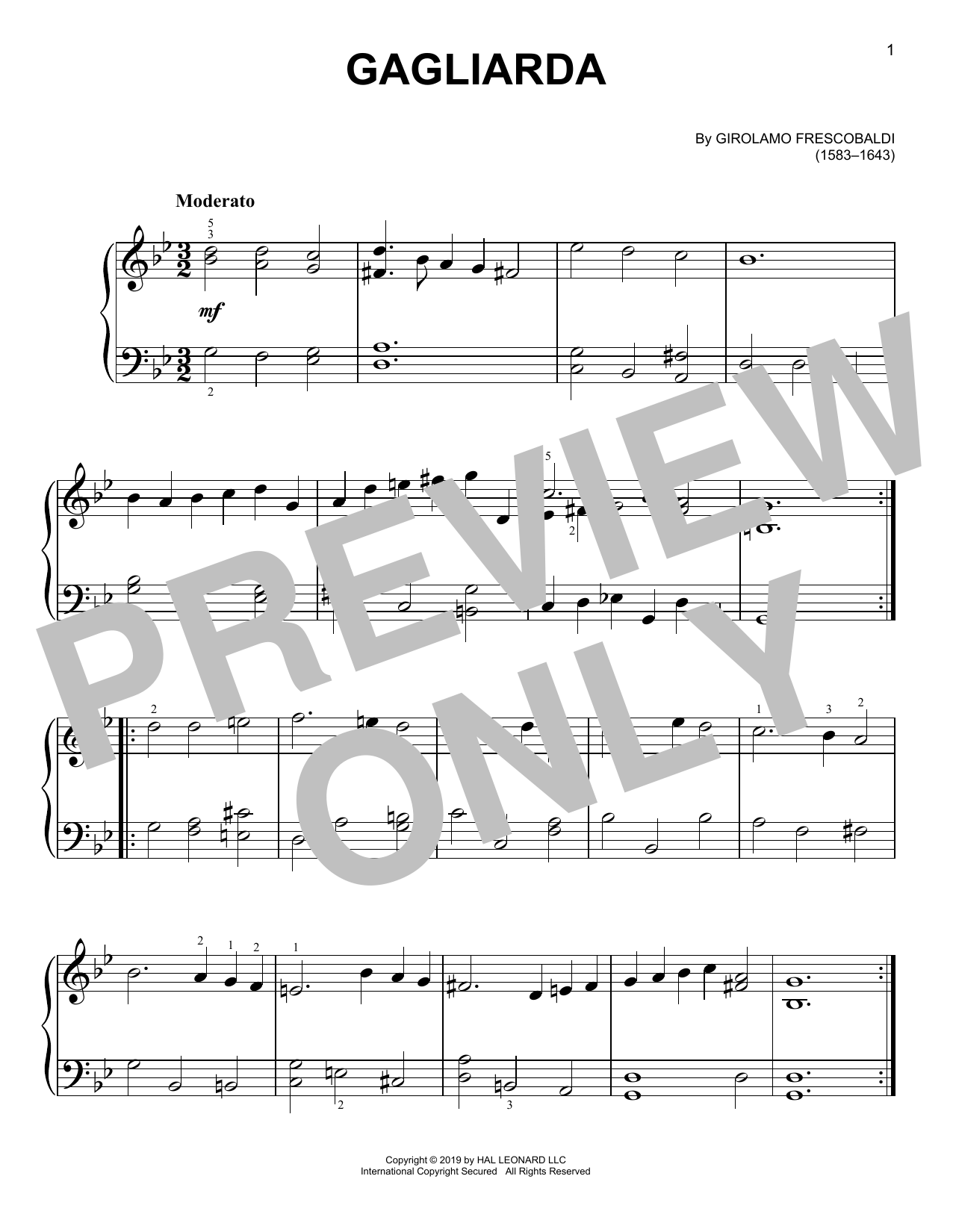 Download Girolamo Frescobaldi Gagliarda Sheet Music and learn how to play Piano Solo PDF digital score in minutes