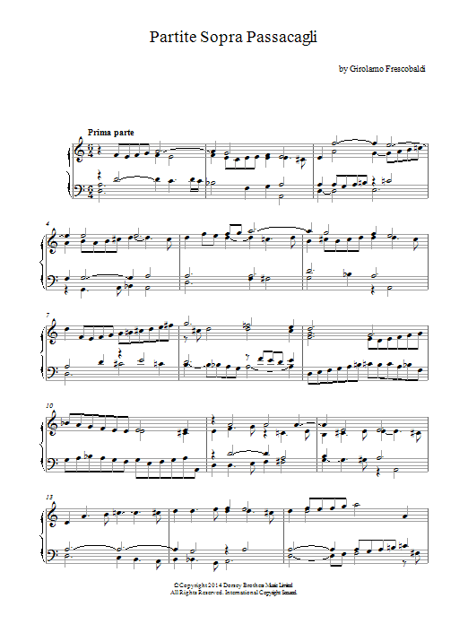 Download Girolamo Frescobaldi Partite Sopra Passacagli Sheet Music and learn how to play Piano PDF digital score in minutes