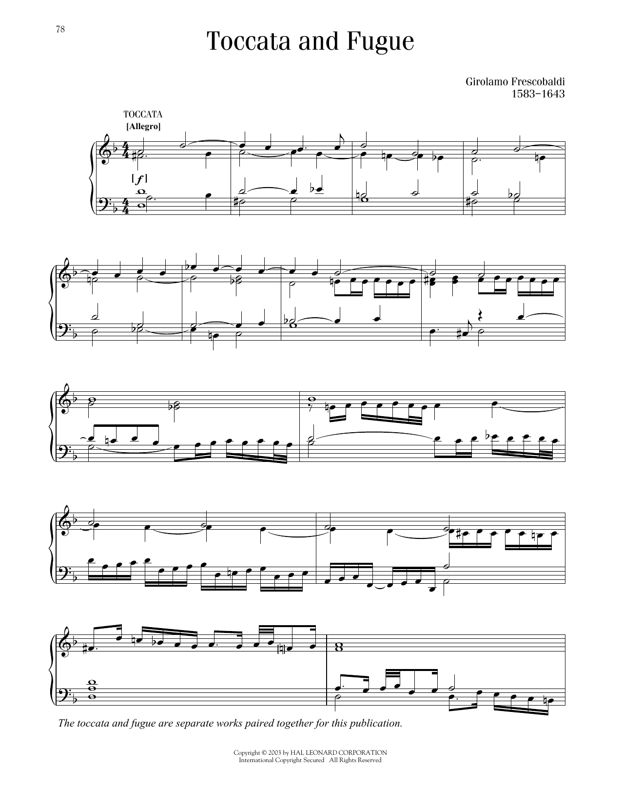 Download Girolamo Frescobaldi Toccata And Fugue Sheet Music and learn how to play Piano Solo PDF digital score in minutes