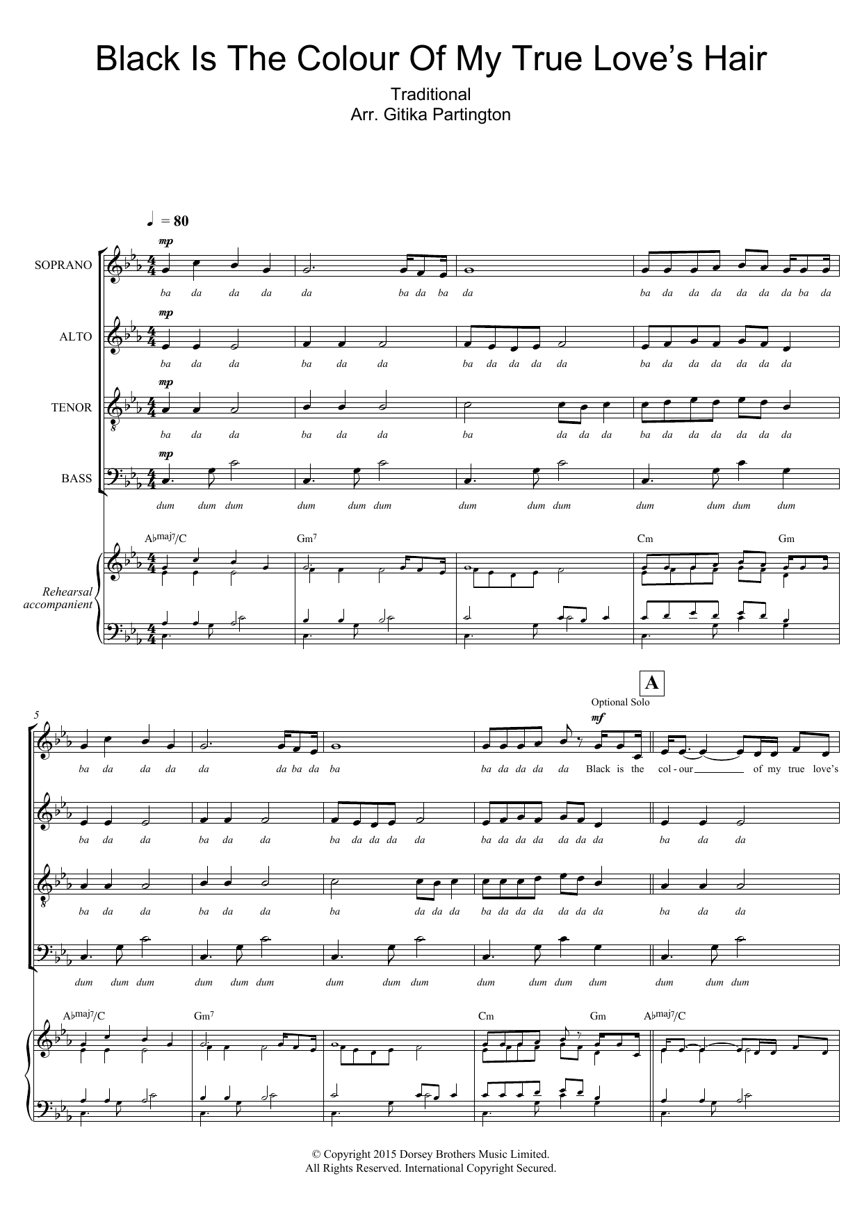 Download Traditional Black Is The Colour Of My True Love's Hair (arr. Gitika Partington) Sheet Music and learn how to play SATB PDF digital score in minutes