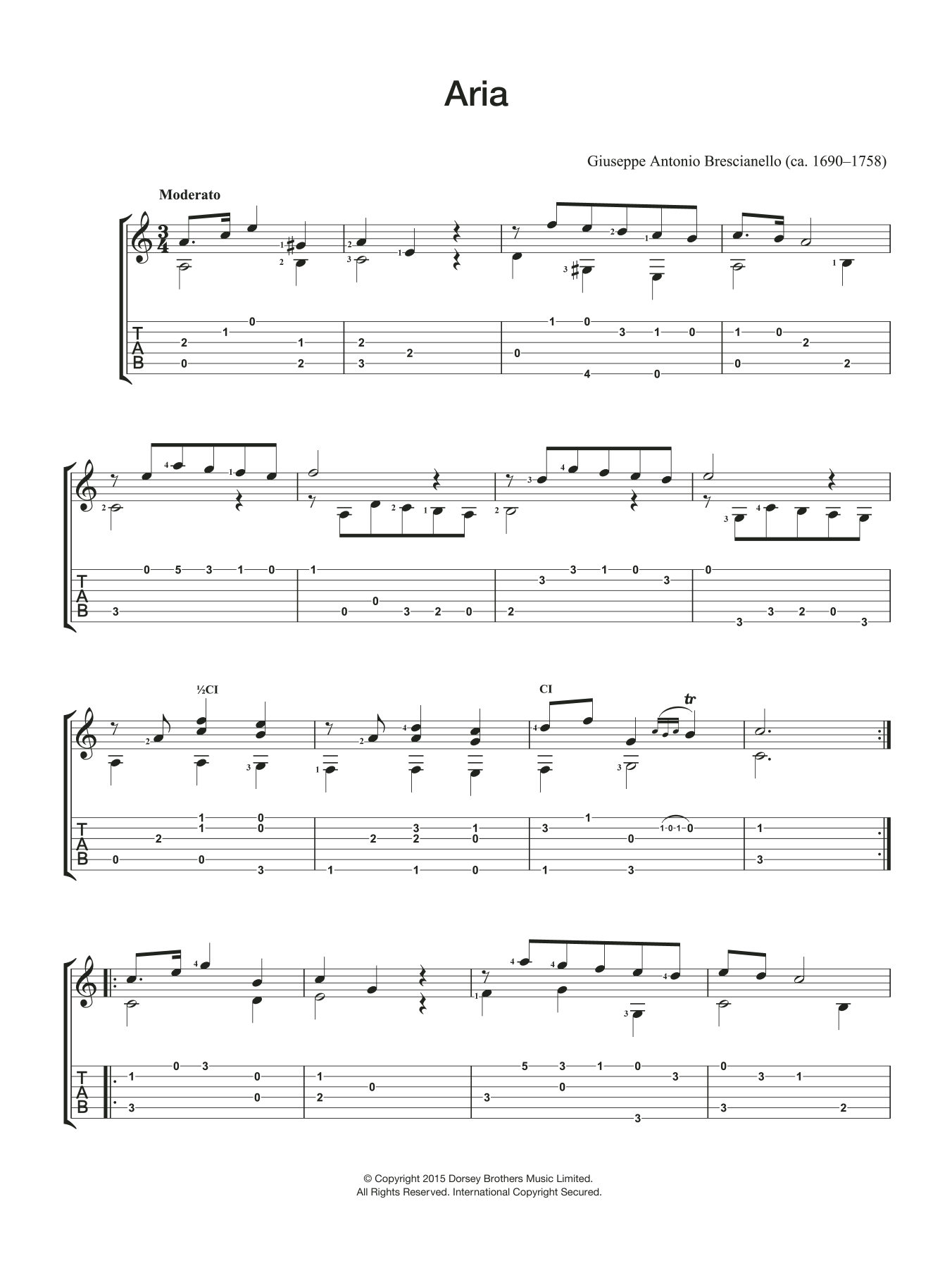 Download Giuseppe Antonio Brescianello Aria Sheet Music and learn how to play Guitar PDF digital score in minutes
