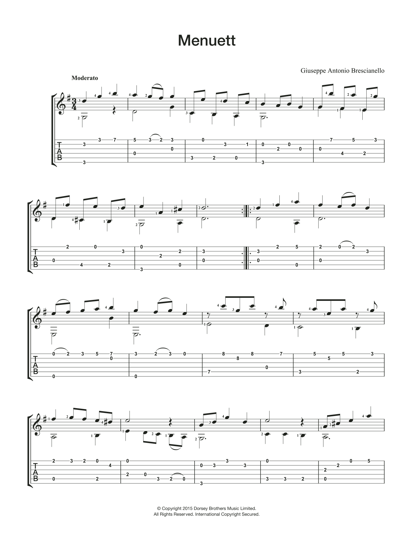 Download Giuseppe Antonio Brescianello Menuett Sheet Music and learn how to play Guitar PDF digital score in minutes