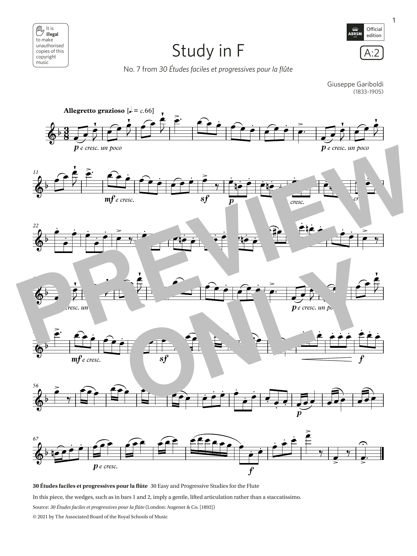 Download Giuseppe Gariboldi Study in F (Grade 3 List A2 from the ABRSM Flute syllabus from 2022) Sheet Music and learn how to play Flute Solo PDF digital score in minutes