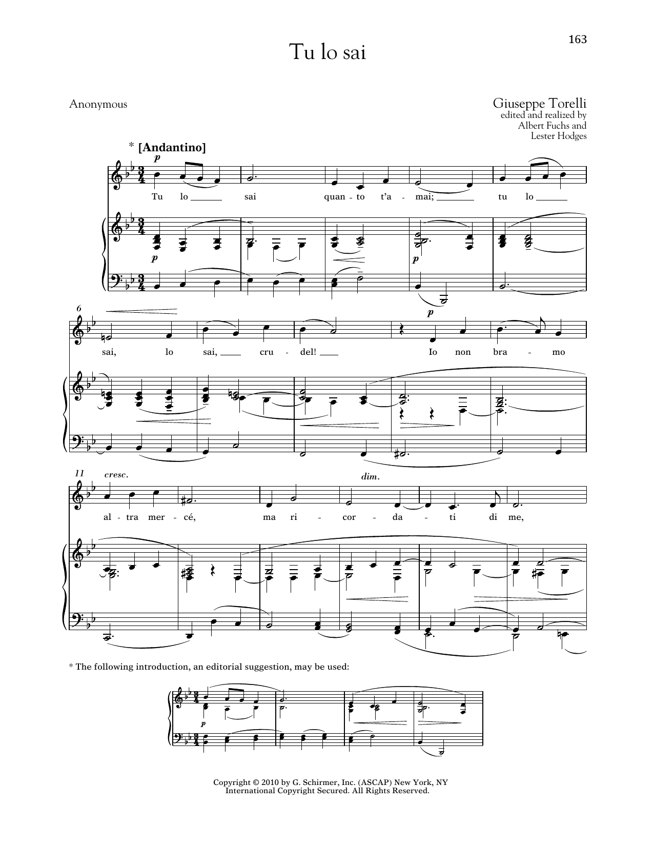 Download Giuseppe Torelli Tu Lo Sai (Low Voice) Sheet Music and learn how to play Piano & Vocal PDF digital score in minutes