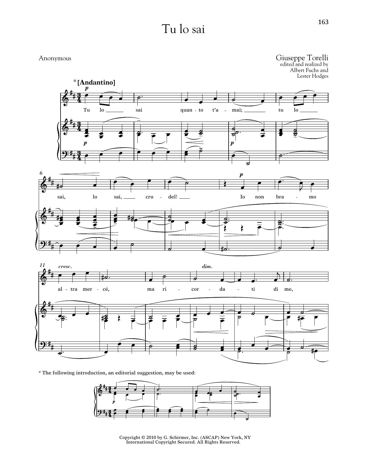 Download Giuseppe Torelli Tu Lo Sai Sheet Music and learn how to play Piano & Vocal PDF digital score in minutes