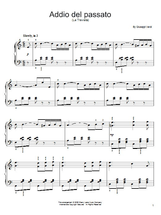 Download Giuseppe Verdi Addio del passato Sheet Music and learn how to play Easy Piano PDF digital score in minutes