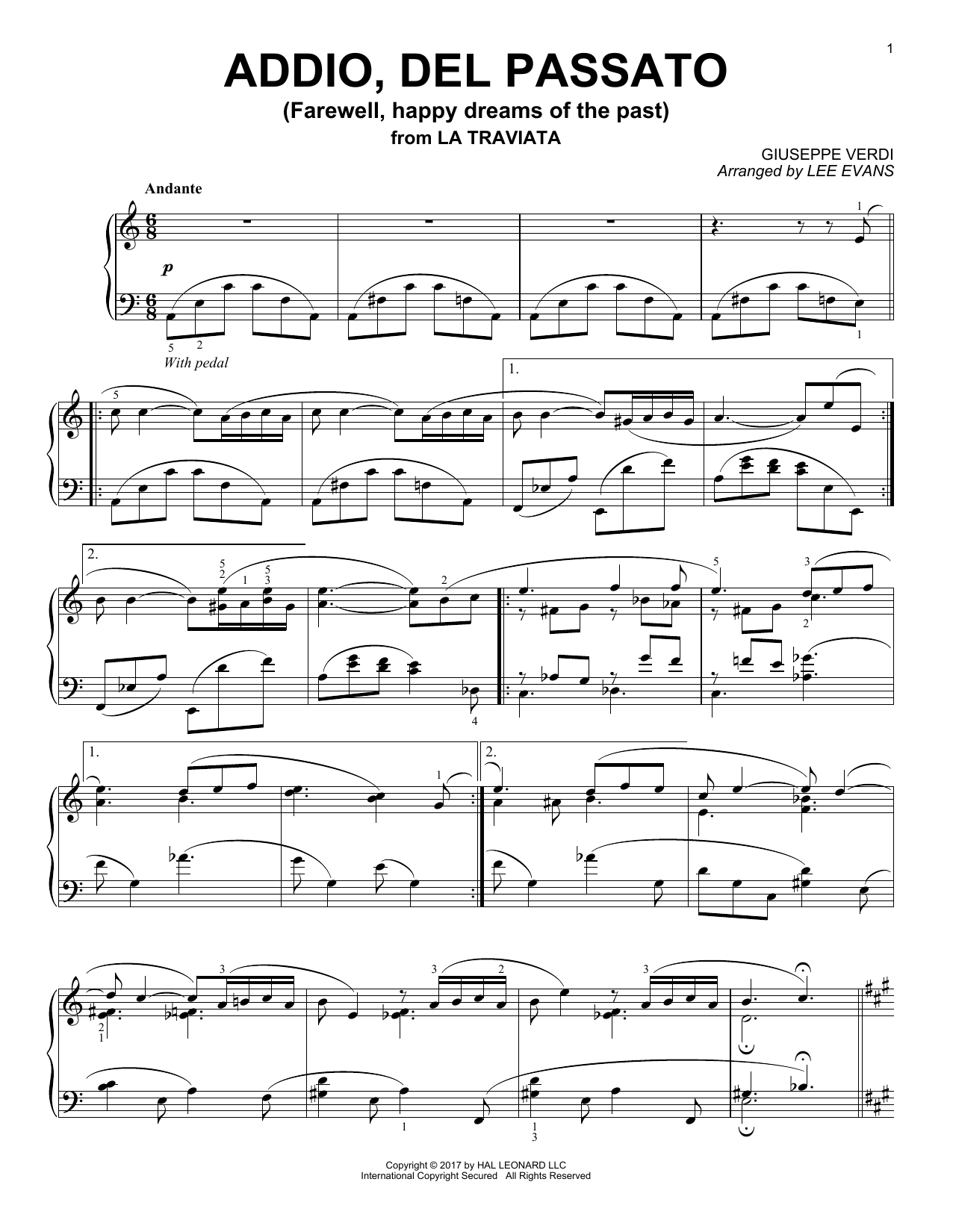 Download Lee Evans Addio, Del Passatto Sheet Music and learn how to play Piano PDF digital score in minutes