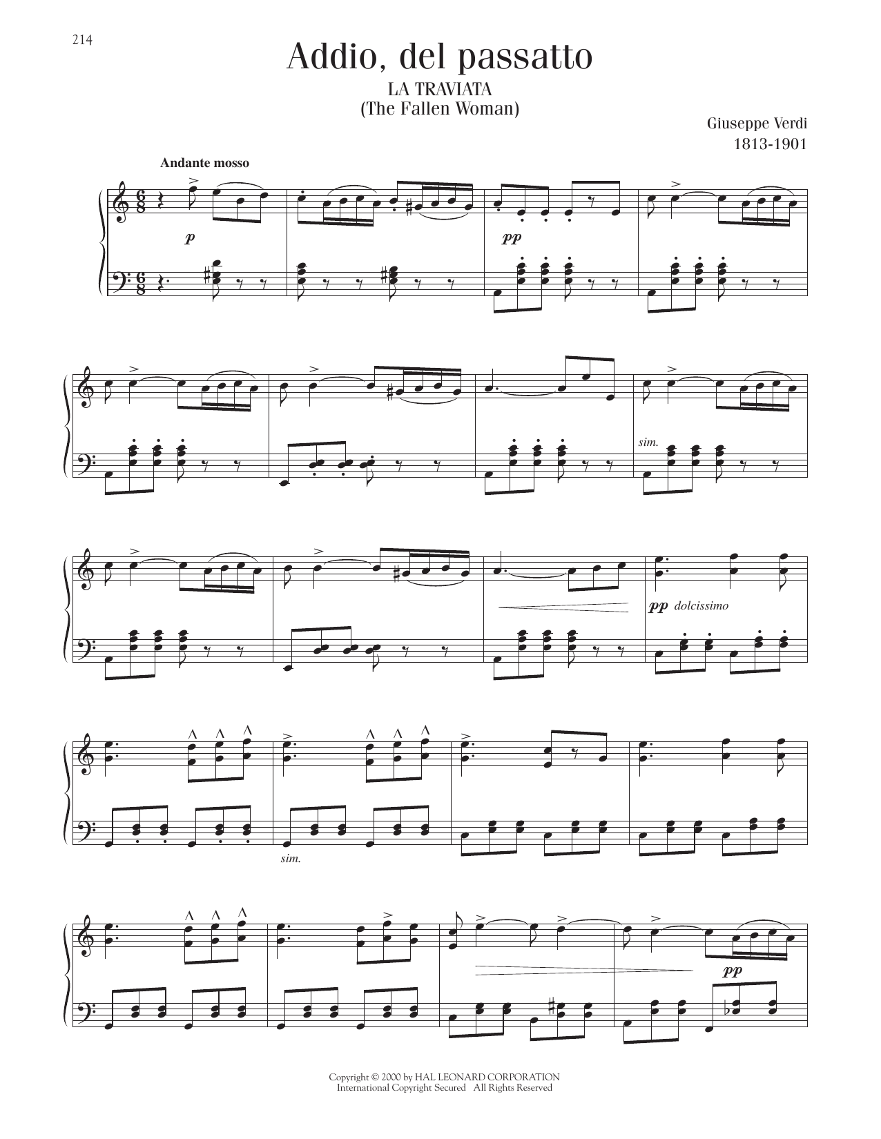 Download Giuseppe Verdi Addio, Del Passatto Sheet Music and learn how to play Piano Solo PDF digital score in minutes