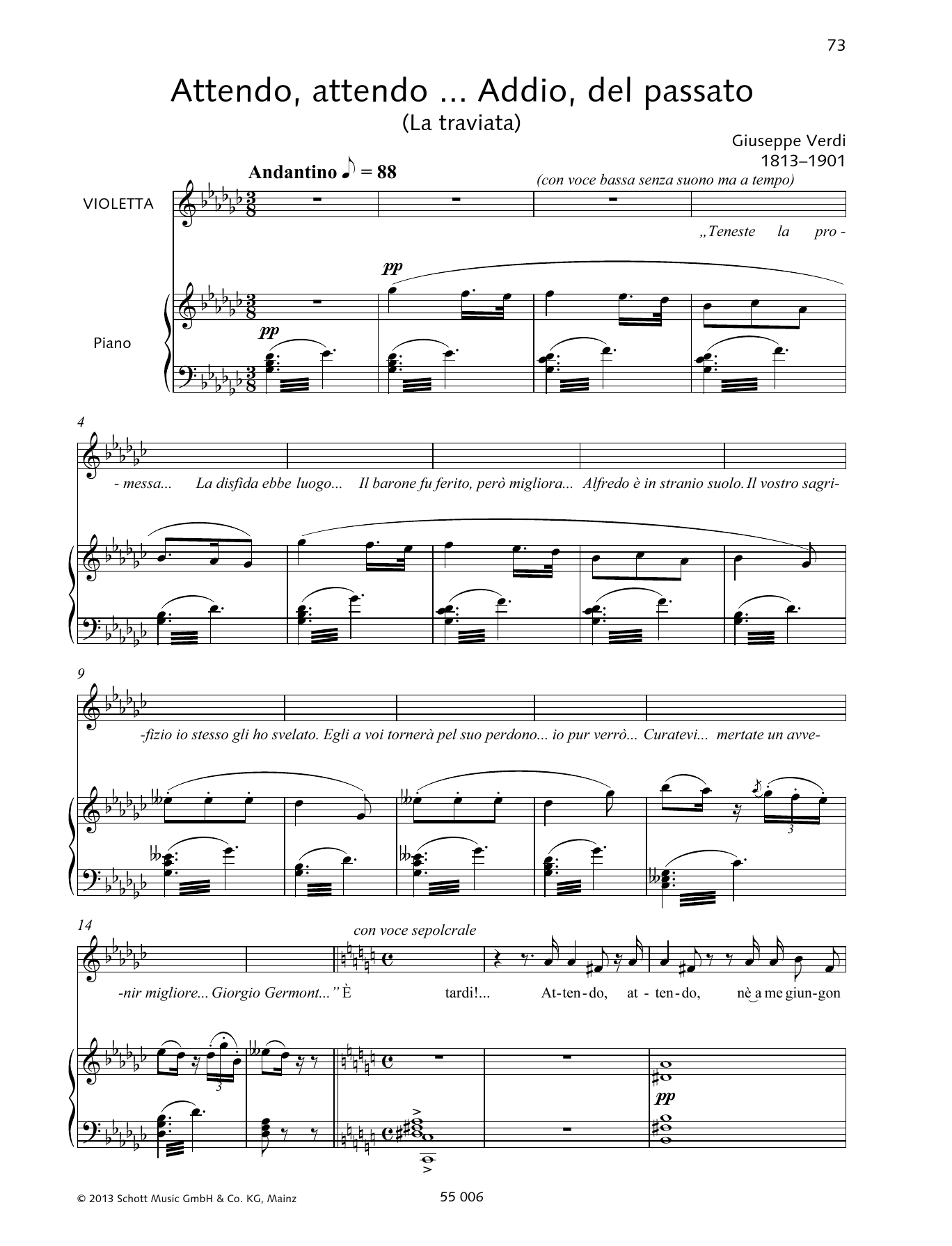 Download Giuseppe Verdi Attendo, attendo ... Addio, del passato Sheet Music and learn how to play Piano & Vocal PDF digital score in minutes