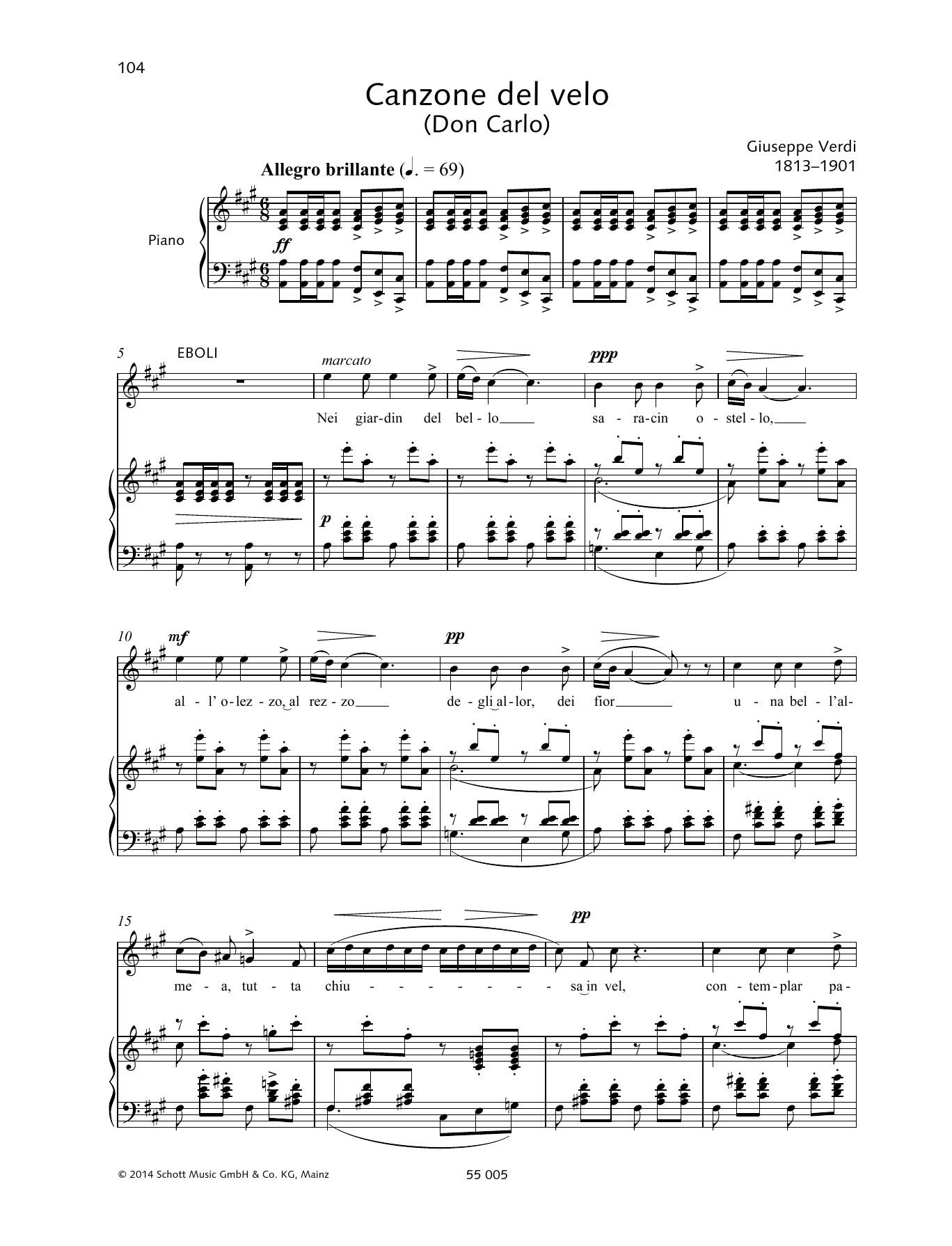 Download Giuseppe Verdi Canzone del velo Sheet Music and learn how to play Piano & Vocal PDF digital score in minutes