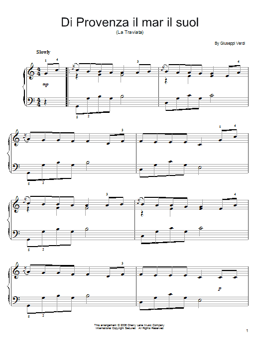 Download Giuseppe Verdi Di Provenza Il Mar, Il Suol Sheet Music and learn how to play Easy Piano PDF digital score in minutes