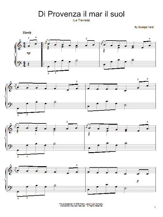 Download Giuseppe Verdi Di Provenza Il Mar, Il Suol Sheet Music and learn how to play Piano Solo PDF digital score in minutes