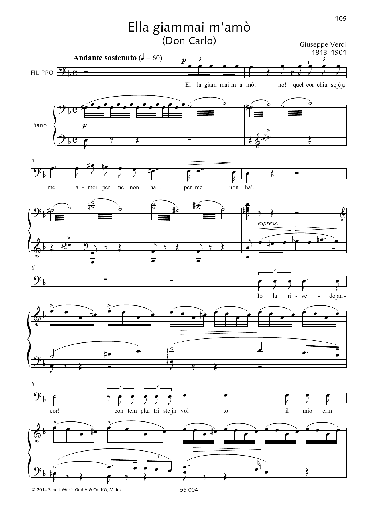 Download Giuseppe Verdi Ella giammai m'amò Sheet Music and learn how to play Piano & Vocal PDF digital score in minutes