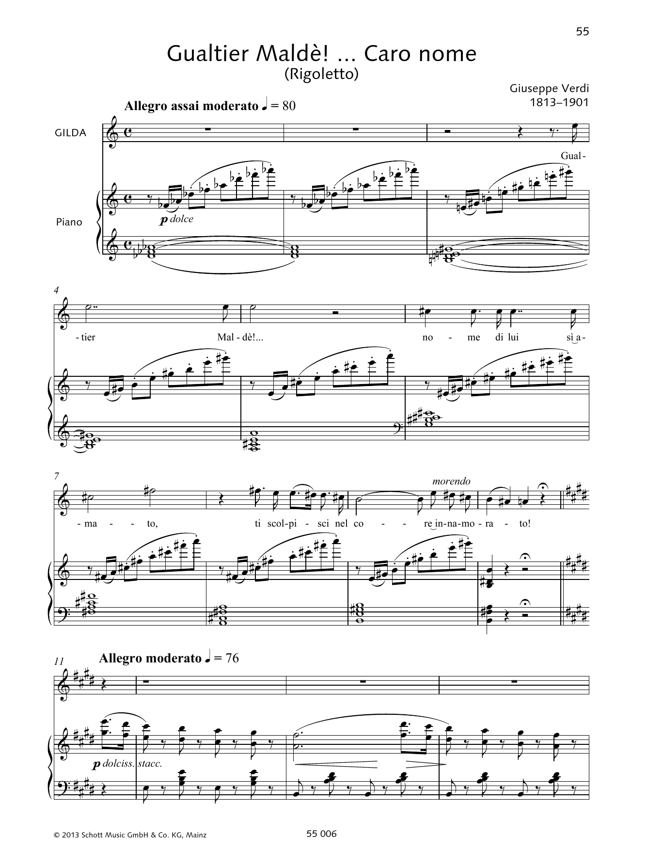 Download Giuseppe Verdi Gualtier Maldè!...Caro nome Sheet Music and learn how to play Piano & Vocal PDF digital score in minutes