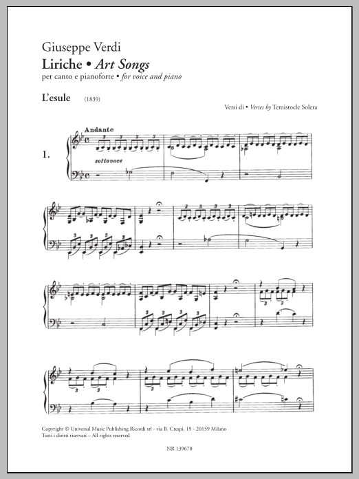 Download Giuseppe Verdi Liriche (Art Songs) Sheet Music and learn how to play Piano & Vocal PDF digital score in minutes