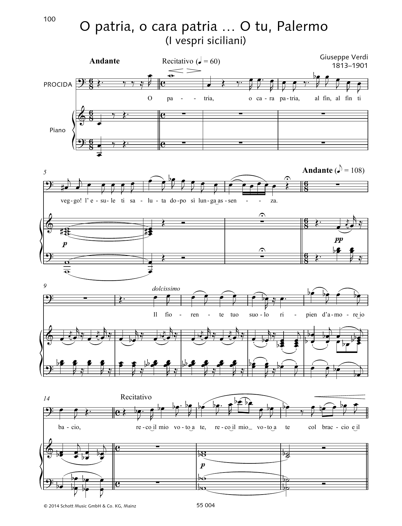 Download Giuseppe Verdi O patria, o cara patria... O tu, Palermo Sheet Music and learn how to play Piano & Vocal PDF digital score in minutes