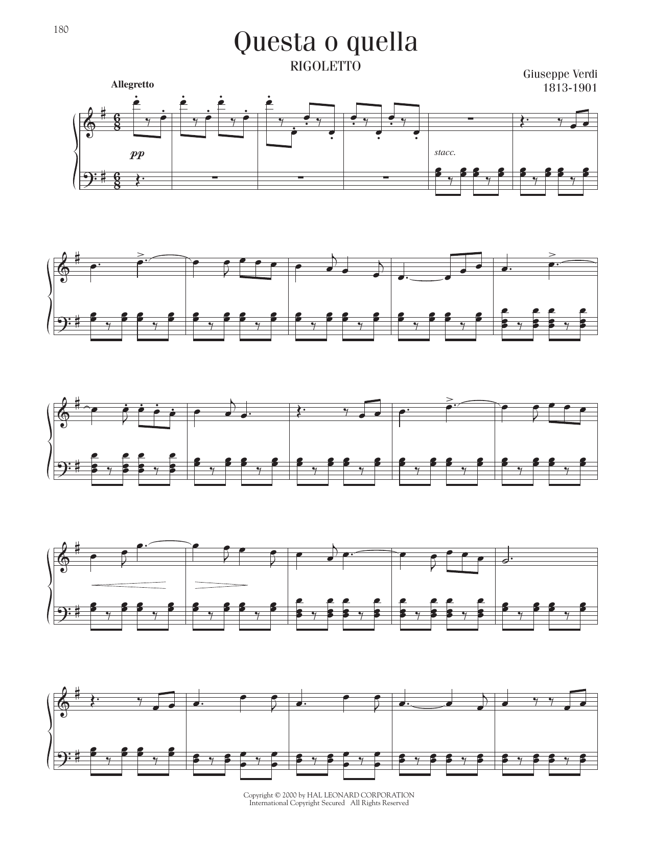 Download Giuseppe Verdi Questa O Quella Sheet Music and learn how to play Piano Solo PDF digital score in minutes
