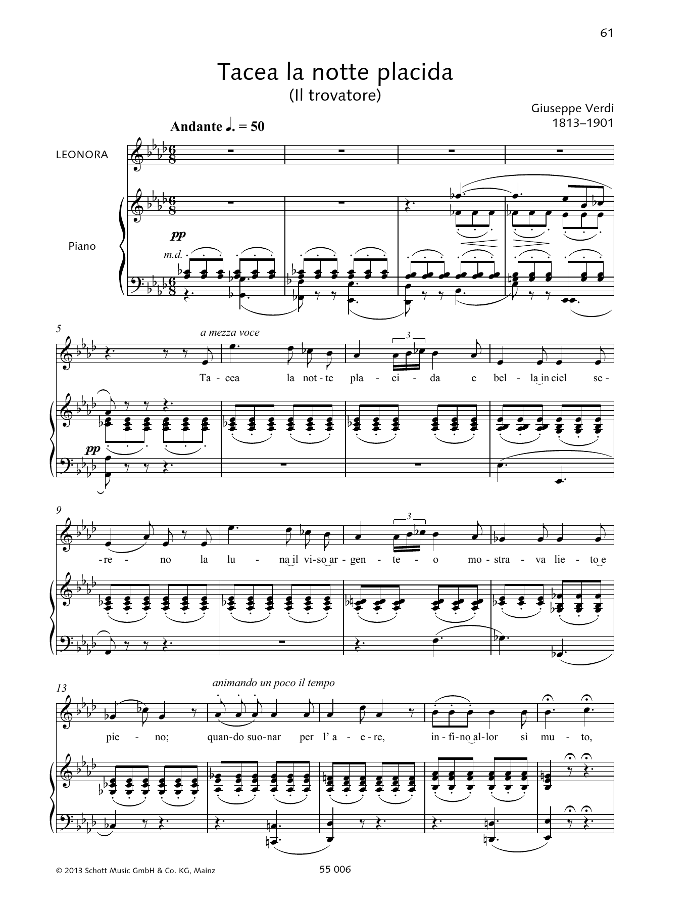 Download Giuseppe Verdi Tacea la notte placida Sheet Music and learn how to play Piano & Vocal PDF digital score in minutes