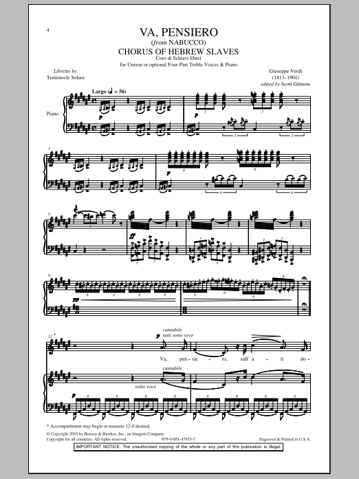 Download Giuseppe Verdi Va, Pensiero Sheet Music and learn how to play 4-Part Choir PDF digital score in minutes