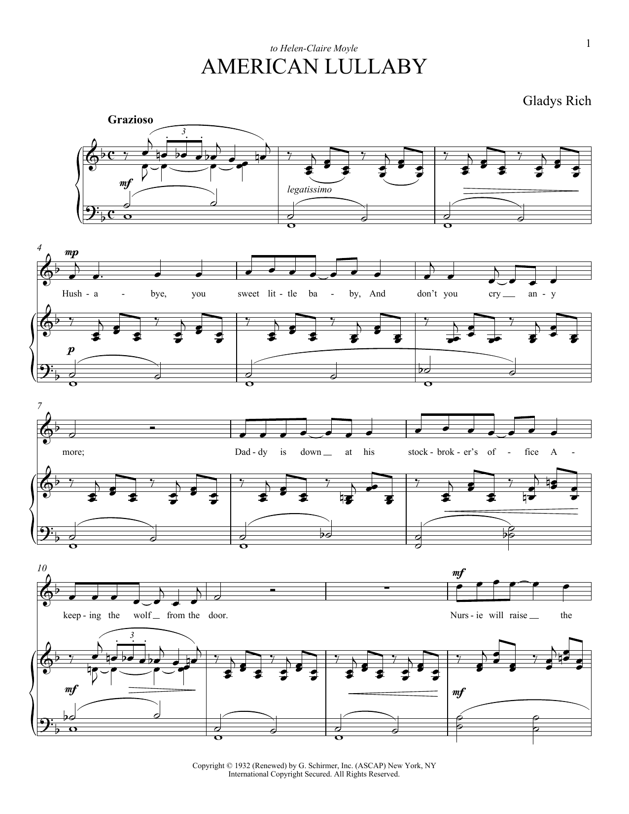 Download Gladys Rich American Lullaby Sheet Music and learn how to play Piano & Vocal PDF digital score in minutes