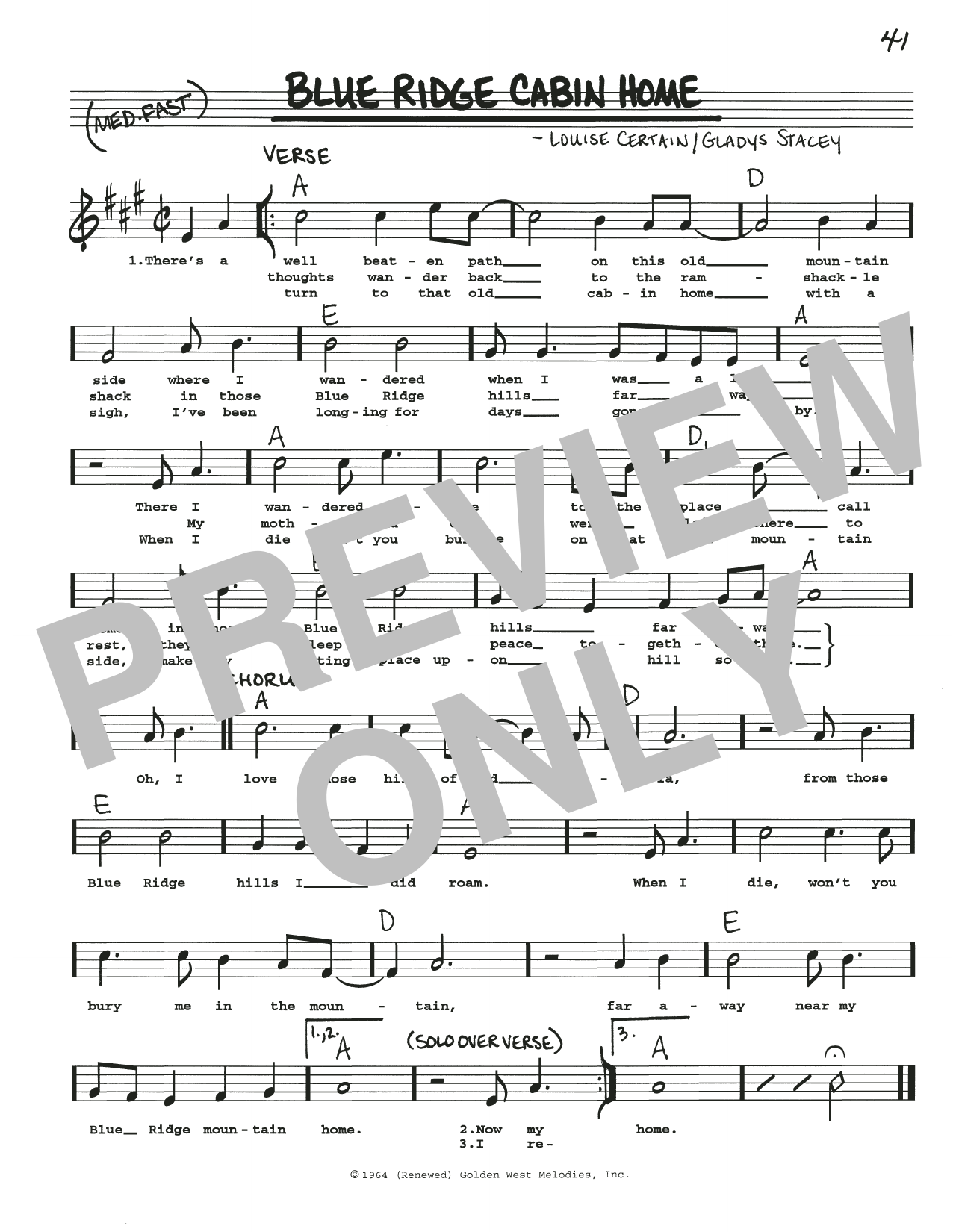 Download Gladys Stacey Blue Ridge Cabin Home Sheet Music and learn how to play Real Book – Melody, Lyrics & Chords PDF digital score in minutes