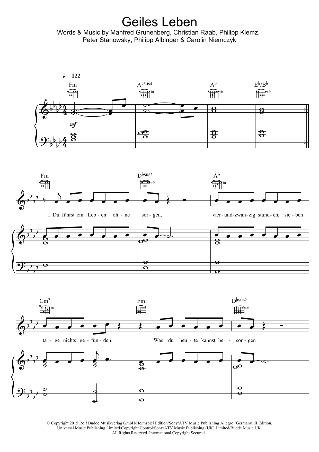 Download Glasperlenspiel Geiles Leben Sheet Music and learn how to play Piano, Vocal & Guitar (Right-Hand Melody) PDF digital score in minutes