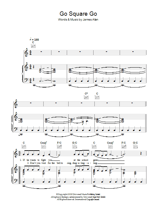 Download Glasvegas Go Square Go Sheet Music and learn how to play Piano, Vocal & Guitar (Right-Hand Melody) PDF digital score in minutes