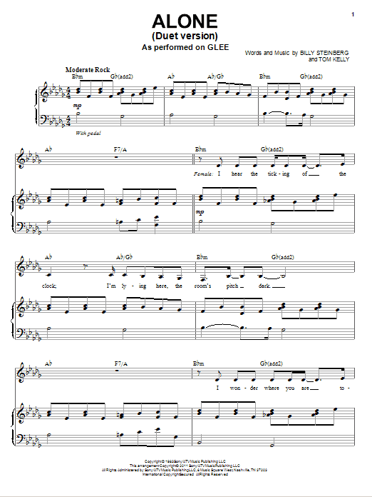 Download Glee Cast Alone (Vocal Duet) Sheet Music and learn how to play Piano & Vocal PDF digital score in minutes