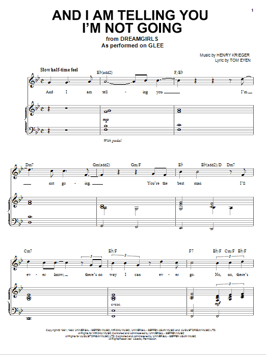 Download Glee Cast And I Am Telling You I'm Not Going Sheet Music and learn how to play Piano, Vocal & Guitar (Right-Hand Melody) PDF digital score in minutes