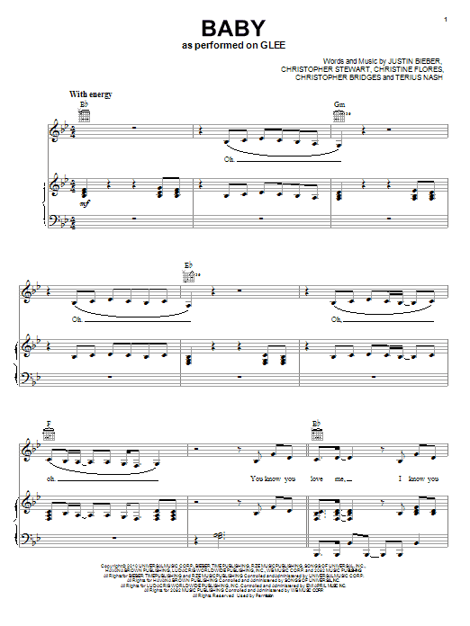 Download Glee Cast Baby Sheet Music and learn how to play Piano, Vocal & Guitar (Right-Hand Melody) PDF digital score in minutes