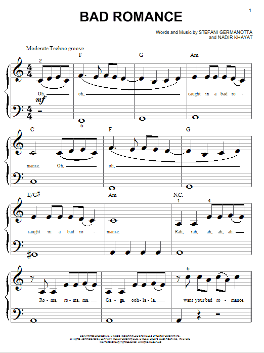 Download Lady Gaga Bad Romance Sheet Music and learn how to play Voice PDF digital score in minutes