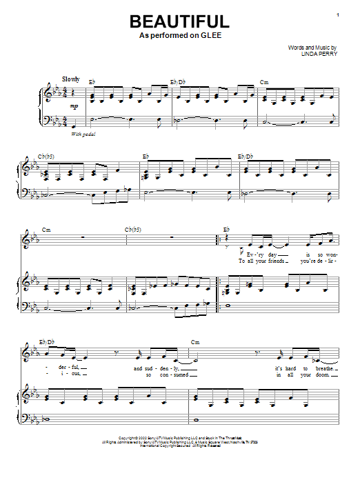 Download Glee Cast Beautiful Sheet Music and learn how to play Piano, Vocal & Guitar (Right-Hand Melody) PDF digital score in minutes