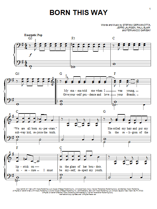 Download Glee Cast Born This Way Sheet Music and learn how to play Voice PDF digital score in minutes